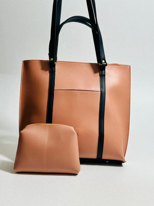 brown hand bag with small pouch